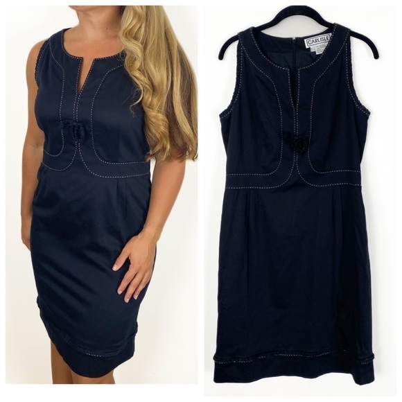 CARLISLE VTG Y2K Black Cotton Sleeveless Sheath Dress Size 8 Business Career - Picture 1 of 6
